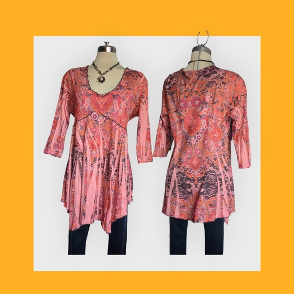 One World Boho Maternity Ethnic print 3/4 sleeves Blouse Size L - Picture 1 of 16